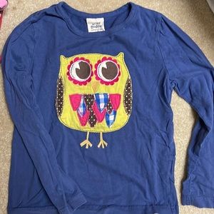 Mini Boden- long sleeve r-shirt w/ owl appliqué. Girls- size 7-8